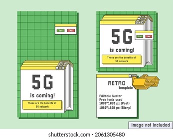 5g network social media template retro computer style