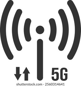 5G network symbol featuring upload and download arrows, illustrating rapid internet speed and enhanced connectivity for modern communication and technology solutions