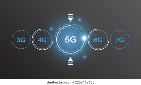 5G network technology background concept. 5G wireless Wi-fi connection internet, data, circle line, lights, technology Abstract, vector. 5G for web banner, web site, communication, transformation.