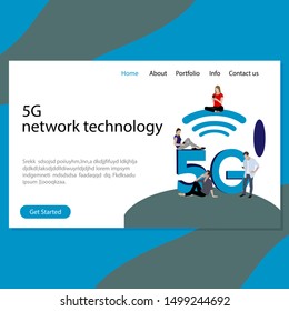 5G network technology homepage vector. Smart wireless for communication, homepage network company illustration