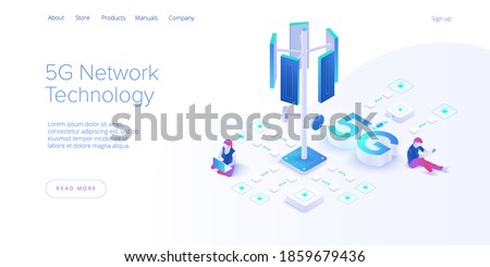 5g network technology in isometric vector illustration. Wireless mobile telecommunication service concept. Marketing website landing template. Smartphone internet speed connection background.