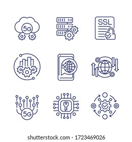 Iconos de línea de tecnología de red 5G en blanco
