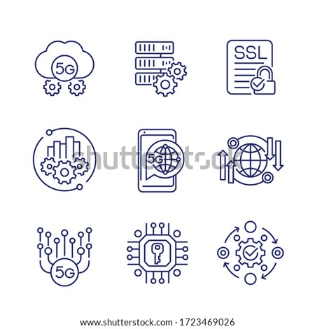 5G network technology line icons on white
