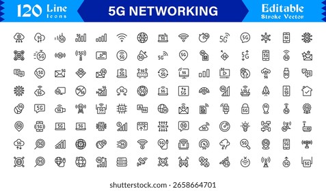 Tecnología de red 5G: Conjunto de iconos de línea de Profesional para conectividad moderna y comunicación inalámbrica
