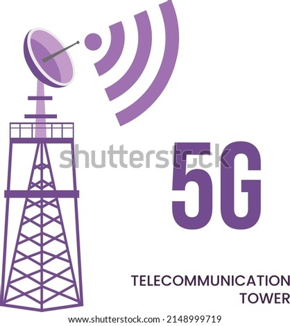 5g network technology and telecommunication tower signal. World telecommunication day Colored flat graphic vector illustration isolated on white background.
