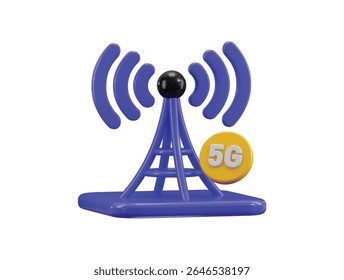 5g network tower icon 3d render concept of Telecommunication antenna tower for 5g network icon vector illustration