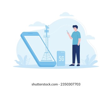 5G network towers trending concept flat illustration