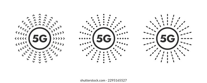 Wireless-Symbole für das 5G-Netzwerk. Ultraschnelle mobile Kommunikation. Superschnell, zellulär 5G. Vektorskalierbare Grafiken