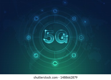 5G network wireless internet Wi-fi connection. Smart city and communication network concept. High speed, broadband telecommunication. vector design.