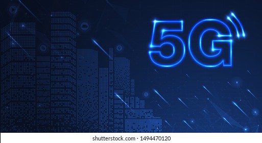 5G network wireless internet Wi-fi connection. Smart city and communication network concept. High speed, broadband telecommunication. vector design.