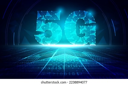 Internet inalámbrico de red 5G fondo abstracto de conexión Wi-fi, red de tecnología digital código binario de fondo verde azul, comunicación de grandes datos de tecnología abstracta, vector de banda ancha de alta velocidad 3d