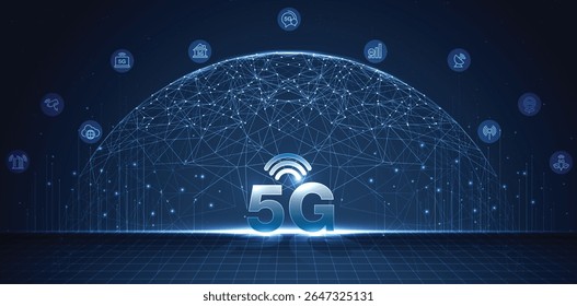 5G network wireless internet Wi-fi connection and internet of things with modern city skyline. Smart city and communication network concept. High speed, broadband telecommunication. vector design.