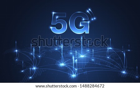 5G network wireless internet Wi-fi connection and internet of things with modern city skyline. Smart city and communication network concept. High speed, broadband telecommunication. vector design.