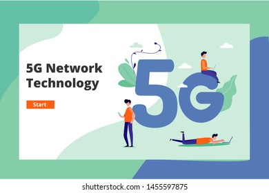 5G network wireless system wifi connection with tiny people vector illustration concept for web landing page template, banner, flyer and presentation