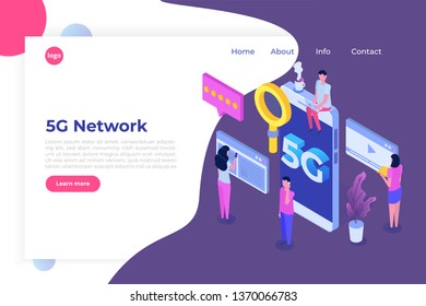 5G network wireless systems, High-speed mobile Internet isometric concept. Vector illustration