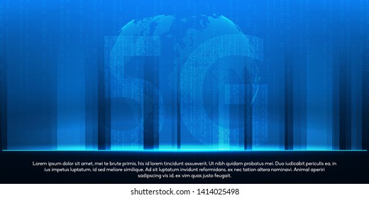 5G network wireless systems and internet . Big data binary code flow numbers.Communication network. Global network high speed innovation connection data rate technology