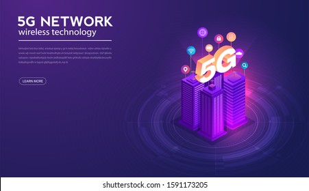 5G network wireless systems and internet of things with man touching with wireless high-speed Internet communication network background.