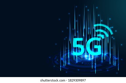 5G network wireless technology concept. High- speedInternet. 5G symbol  with glowing lines, vector design, futuristic wallpaper.