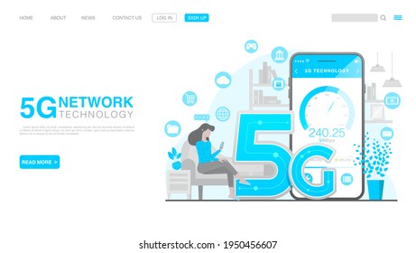 5G Network Wireless Technology Concept. Landing Page in Flat Style. Vector EPS 10