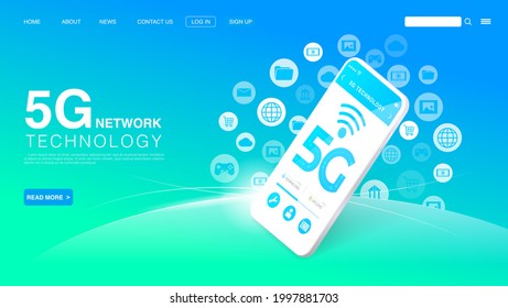 5G Network Wireless Technology Concept. High-Speed Internet. Landing Page Template. Vector EPS 10	