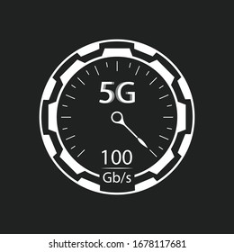5G network wireless technology. Digital speed meter concept with 5G icon. High speed internet