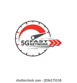 Tecnología inalámbrica de red 5G. Concepto de velocímetro digital con icono 5G. Internet de alta velocidad. EPS 10