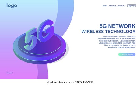 5G network wireless technology illustration. Mobile internet of next generation. Web page design template. Box, button, icon for website. Isometric vector illustration