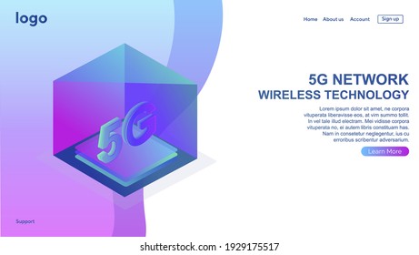 5G network wireless technology illustration. Mobile internet of next generation. Web page design template. Box, button, icon for website. Isometric vector illustration