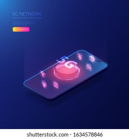 5G network wireless technology, Isometric smartphone with icon