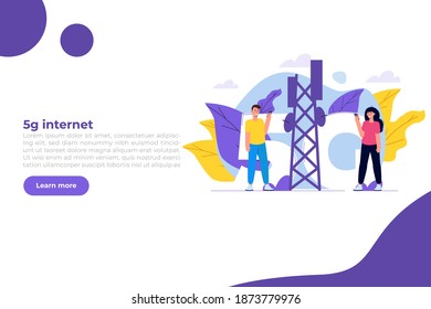 5G network wireless technology small characters concept. Vector illustration.