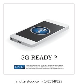 5G network wireless technology vector illustration. 5G and wireless symbol on a smartphone showing 5G technology adoption and roll out. EPS 10 vector.