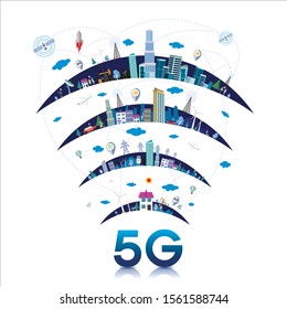 5G network wireless technology vector illustration. High-speed mobile Internet. 