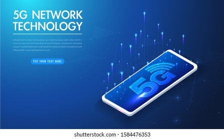 5G network wireless technology vector illustration. High-speed mobile internet of next generation. Using modern digital devices. Web page design template.