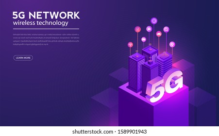 5G network wireless technology vector illustration. High-speed mobile internet of next generation. Using modern digital devices. Web page design template.