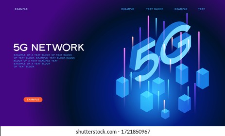 5G network wireless technology  vector concept. High-speed mobile Internet. Using modern digital devices. 3d isometric vector illustration.