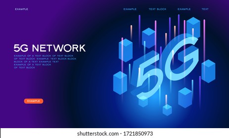 5G network wireless technology  vector concept. High-speed mobile Internet. Using modern digital devices. 3d isometric vector illustration.