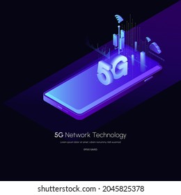 5G network wireless technology vector illustration.5g isometric smartphone.Using modern digital devices.