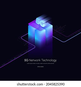 5G network wireless technology vector illustration.5g isometric smartphone.Using modern digital devices.