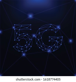 5G new generation networks, High-speed mobile Internet. Abstract futuristic connection technology concept design background. with particles and polygonal styles. Vector illustration design template