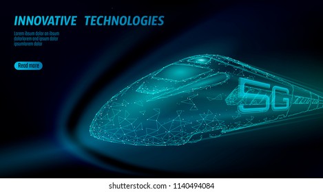 5G new high-speed rail wireless internet wifi concept. Global fast higher railway train. Low poly dark blue polygonal triangle connected dots innovation data rate technology vector illustration