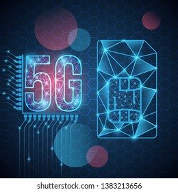 5G new technology banner. SIM card chip sign. New 5g mobile network technology background. Vector illustration.