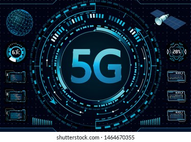 5G New wireless high-speed Internet connection and Wi-Fi. Spunnik navigation. Vector Illustration