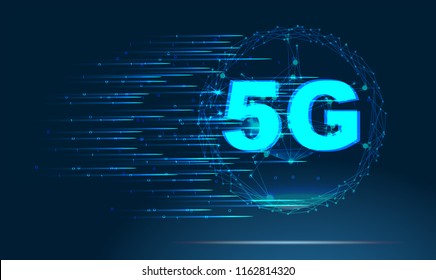 5G new wireless internet wifi connection. Big data binary code flow numbers. Global network high speed innovation connection data rate technology vector illustration. Concept in Low poly style. Vector