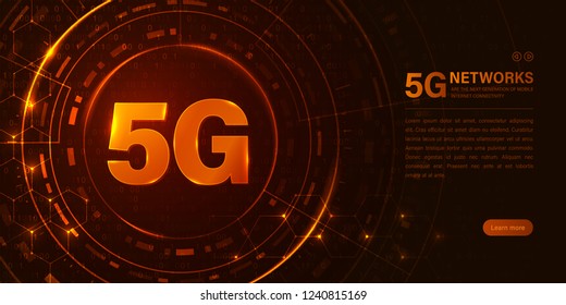 5G New Wireless Internet Wifi Connection. Fifth Innovative Generation Of The Global High Speed Internet Broadband Network. Big Data Binary Code Flow Numbers Vector Concept. Glowing Abstract Background