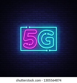 5G new wireless internet wifi connection neon sign vector. 5G Design template neon sign, light banner, neon signboard, nightly bright advertising, light inscription. Vector illustration