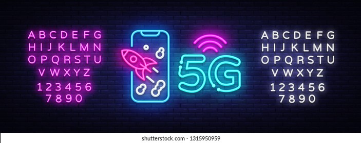 5G new wireless internet wifi connection neon sign vector. 5G Design template neon sign, light banner, neon signboard, nightly bright advertising, light inscription. Vector. Editing text neon sign 5G new wireless internet wifi connection neon sign vector. 5G Design template neon sign, light banner, neon signboard, nightly bright advertising, light inscription. Vector. Editing text neon sign
