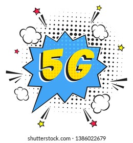 5G new wireless internet wifi connection comic style speech bubble exclamation text 5g flat style design vector illustration isolated on white background. New mobile internet sign icon in balloon.