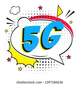 5G new wireless internet wifi connection comic style speech bubble exclamation text 5g flat style design vector illustration isolated on white background. New mobile internet sign icon in balloon.