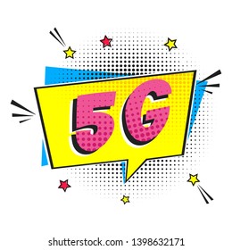 5G new wireless internet wifi connection comic style speech bubble exclamation text 5g flat style design vector illustration isolated on white background. New mobile internet sign icon in balloon.