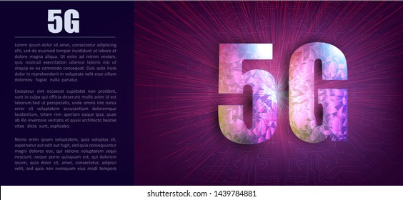 5G new wireless internet wifi connection. 5g superspeed data channel. Wireless speed loop connect. Abstract polygonal light 5G WiFi sign. Business wireframe mesh spheres from flying debris. vector 